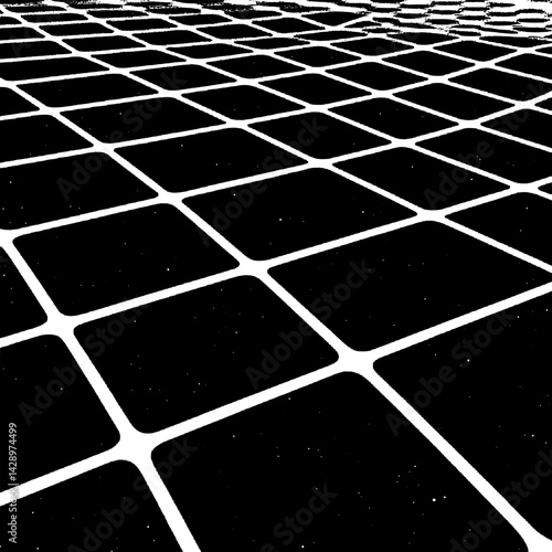 Geometric patterns create a mesmerizing effect in black and white, luring the eye into a captivating visual journey through space