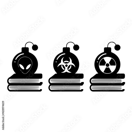Dangerous Symbols: Biohazard Radioactive and aliens Icons