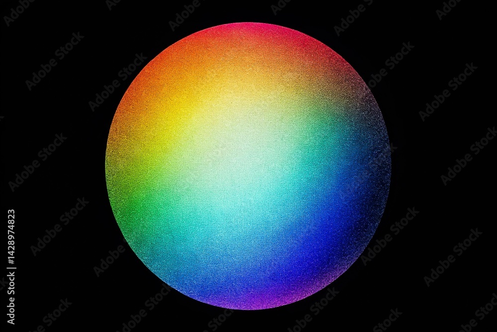 Colorful Gradient Sphere on Black Background, noise texture effect, large banner copy space ,abstract noise texture banner