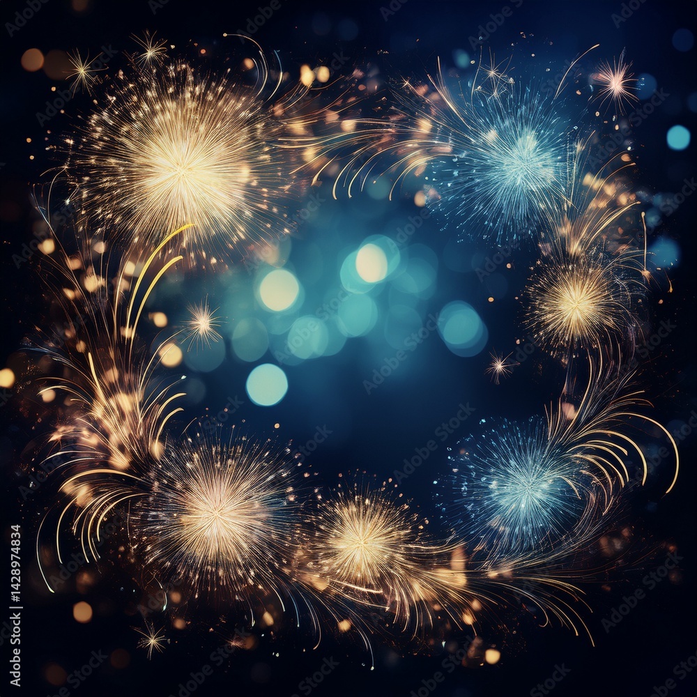 Fototapeta premium Glittering sparkler border frame with bokeh light background with copy space