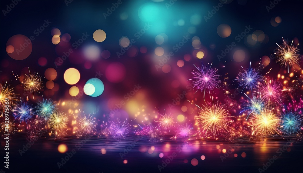 Fototapeta premium Glittering sparkler border frame with bokeh light background with copy space