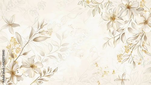 Soft Beige and Gold Floral Border with Elegant Botanical Pattern