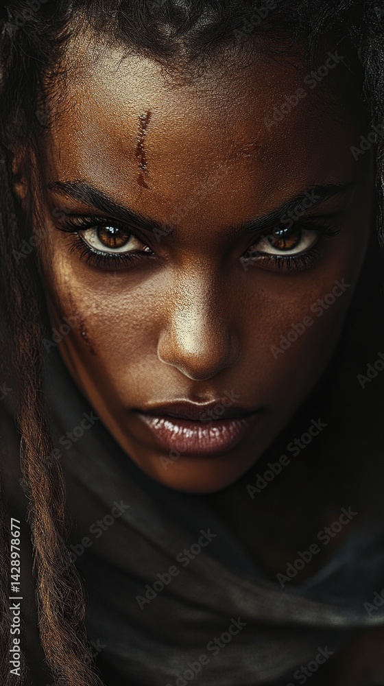 Close-up fierce female warrior Close-up fierce female warrior