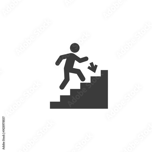 Down the Steps: A simple yet dynamic image featuring a stylized figure swiftly descending a staircase. The artwork emphasizes the action of movement and direction.