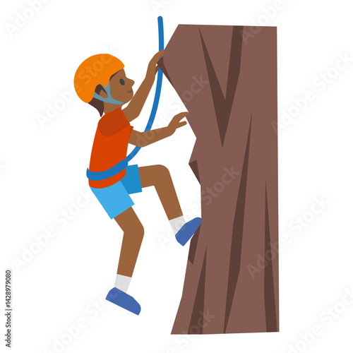Tree Climbing Clipart Illustration | Cartoon Style Climber with Harness and Helmet Isolated on White Background