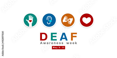 Deaf Awareness Week. Hand, ear and more. Suitable for posters, banners, social media and more. White background.
