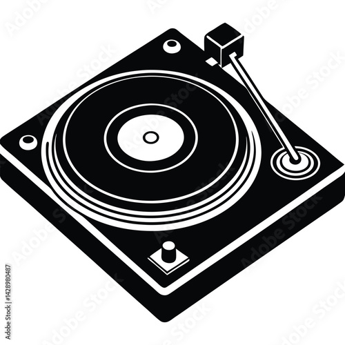 Isolated Black Vector Musician using Element turntable With White Background