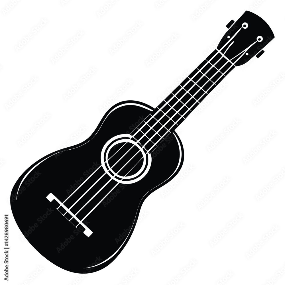 Fototapeta premium Isolated Black Vector Musician using Element ukulele With White Background