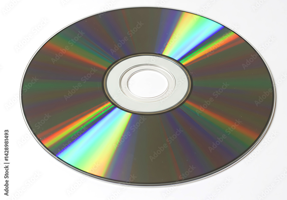 High-angle, close-up view of a DVD disc against a plain white background. High-angle, close-up view of a DVD disc against a plain white background.