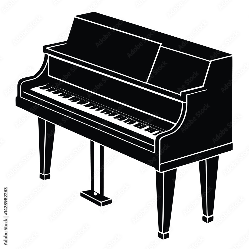 Isolated Black Vector Musician using Element upright piano With White Background Isolated Black Vector Musician using Element upright piano With White Background