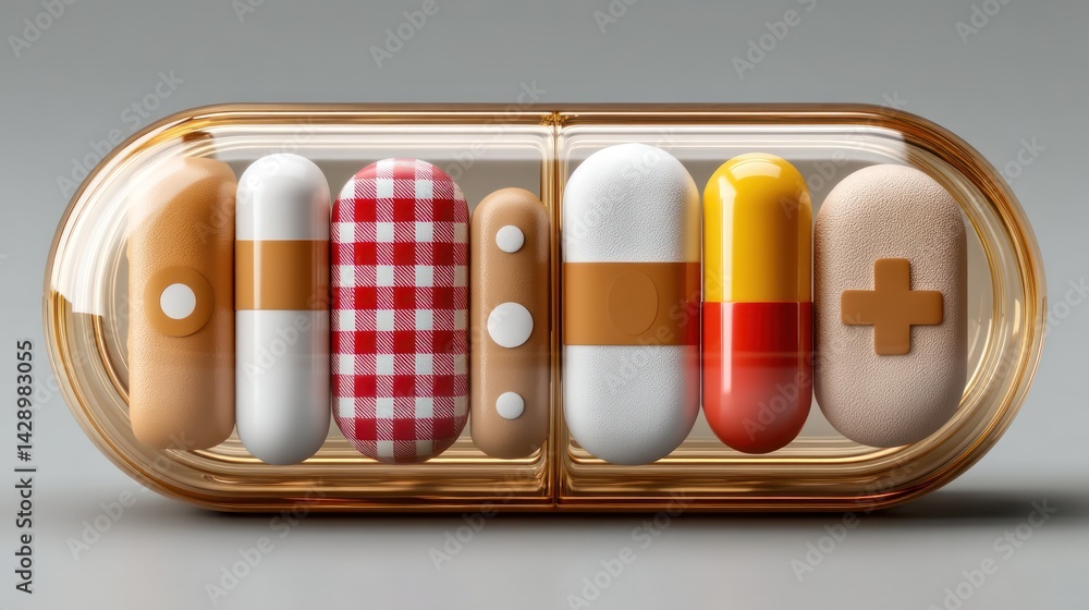 Obraz premium Colorful Capsules in Clear Container with Unique Designs and Shapes