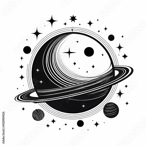 minimalist vector silhouette of Illustration about planet and comet