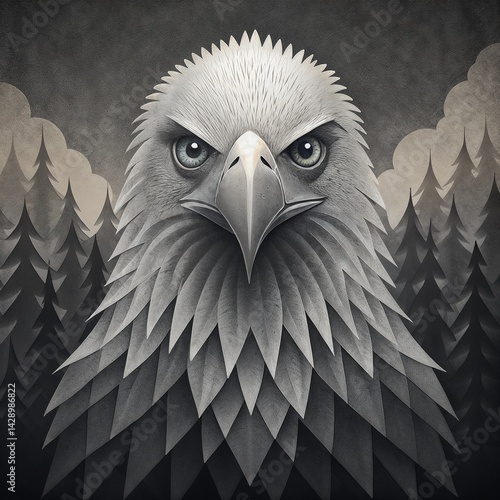 Obraz na płótnie Majestic eagle illustration with intense gaze against a forest background w salonie