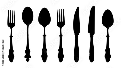 set of Cutlery silhouette vector on white background