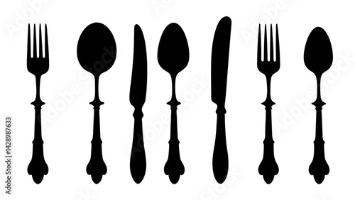 set of Cutlery silhouette vector on white background