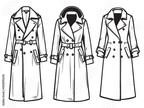 trenchcoat line art elegant fashion illustration simple monochrome design