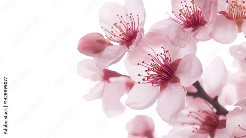 Naklejka premium Blossom Branch with Pink Sakura Flowers Isolated on White Background for Spring, Floral, and Botanical Design Concepts