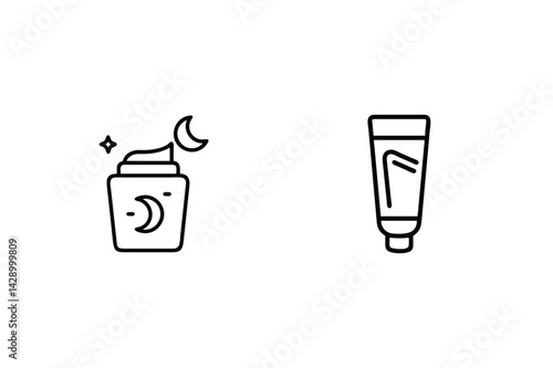Night Cream And Cosmetic Cream Outline Vector Illustration For Skincare Products