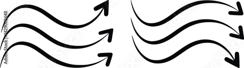 Vector set of arrows in wavy style black arrows pointing up and down