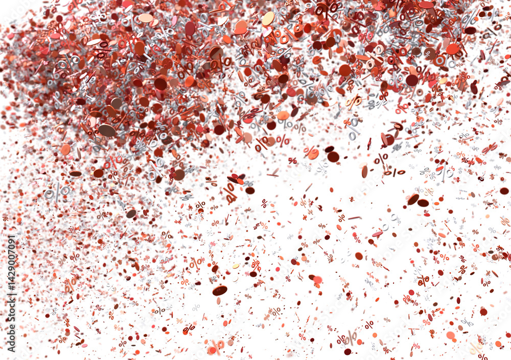 Fototapeta premium Abstract image of red percentage signs exploding, perfect for sale and discount promotions.