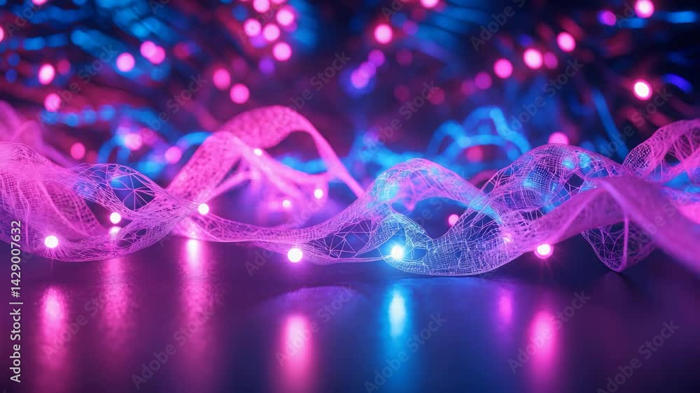 Abstract animation with blue neon glow and futuristic interior design Abstract animation with blue neon glow and futuristic interior design