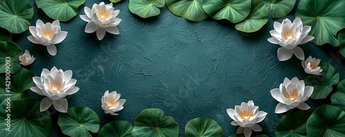 Obraz na płótnie Serene pond with blooming lotus flowers and green leaves w salonie