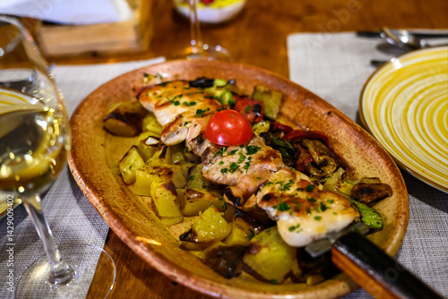 Mixed hot grill and fried vegetables
