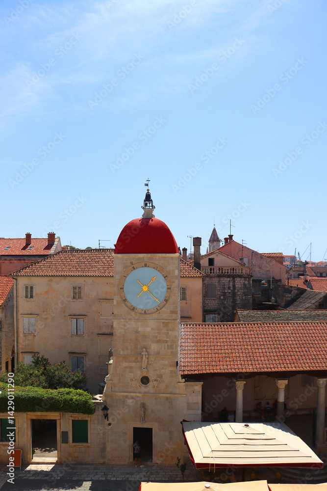 Historical clock tower in trogir, Croatia.