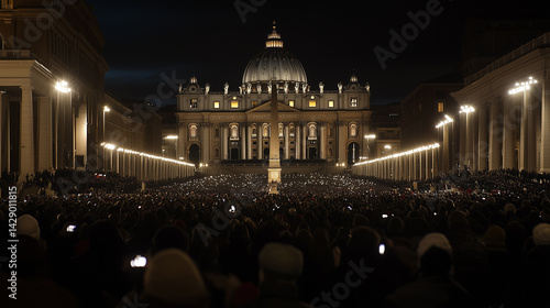 St peters basilica at night with crowd