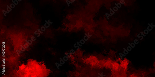 Dark red powder explosion cloud on black background. Abstract red and black grunge texture smoke. smoke fog misty texture overlay on dark black. paranormal red mystic smoke, clouds for movie.