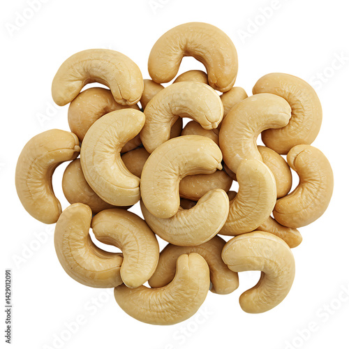 Raw Cashew Nuts Isolated on transparent Background for Food and Snack Use.

