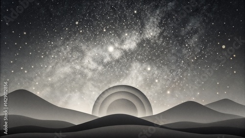 Obraz na płótnie Abstract cosmic landscape showcasing layered hills and stars w salonie