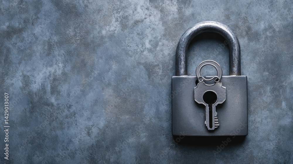 Fototapeta premium Padlock and key on a textured surface
