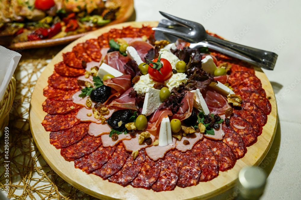 Food on table for celebrities. Appetizer on the table - party