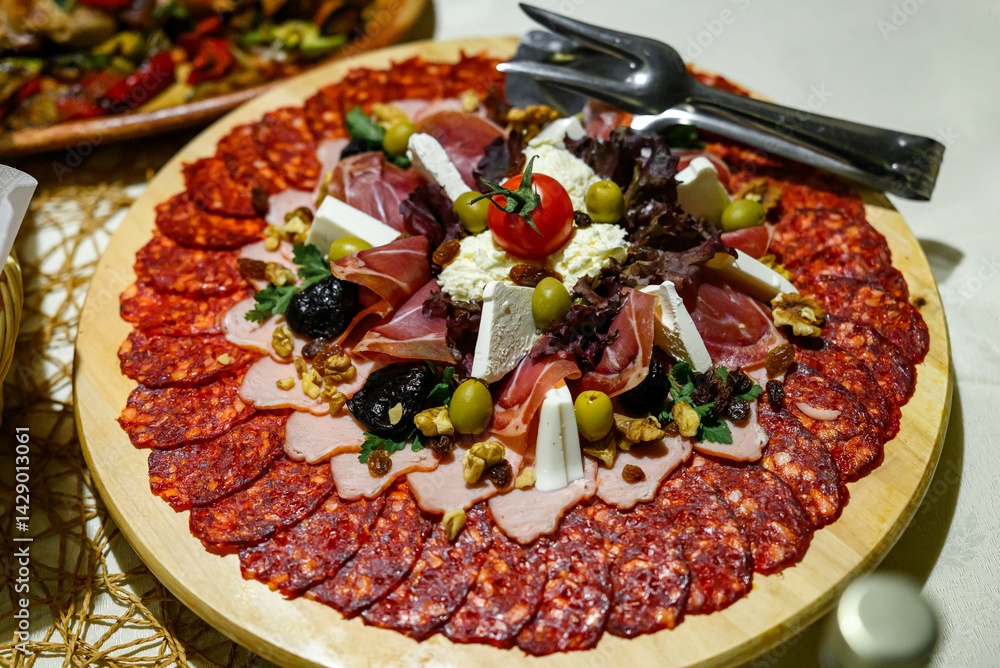 Food on table for celebrities. Appetizer on the table - party