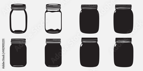 mason jars silhouette flat vector on white background