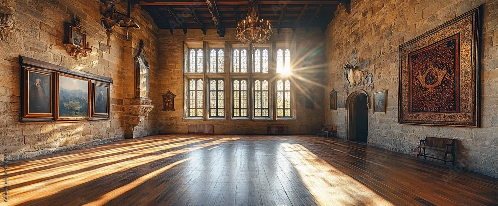 Fototapeta premium Grand hall filled with light showcasing architectural elegance and historic charm