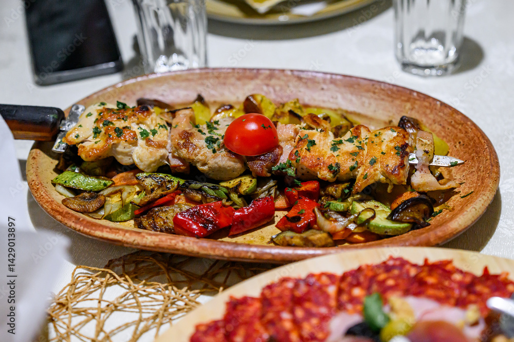Mixed hot grill and fried vegetables