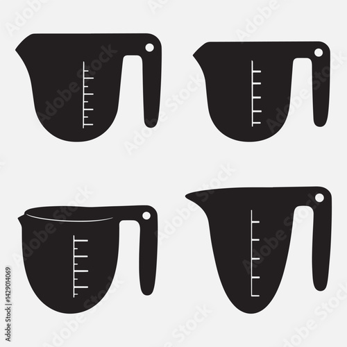 measuring cup silhouette set in flat vector style on white background