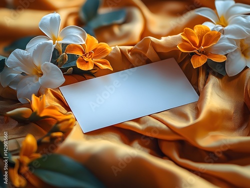 Blank white gift card framed by symbolic Vesak and flowers