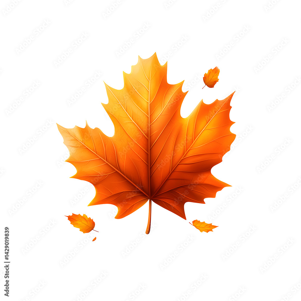 Fototapeta premium A vivid orange maple leaf against a crisp white background capturing the beauty of the fall season