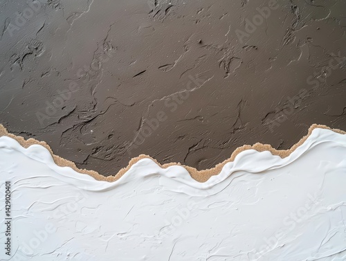 Tide water meeting dry sand with harsh abstract borderlines