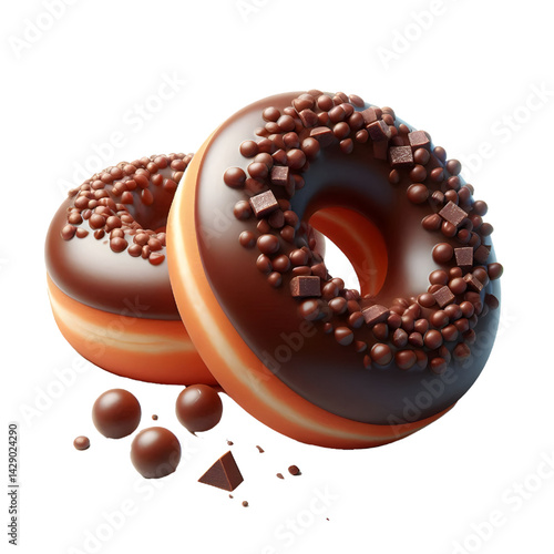 Two chocolate donuts isolated on white background