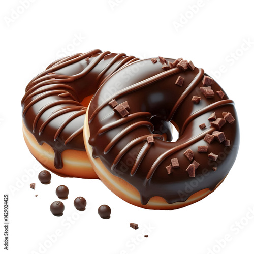 Two chocolate donuts isolated on white background