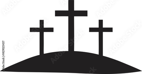 Three Crosses on Calvary Hill Silhouette  Christian Faith Symbol PNG