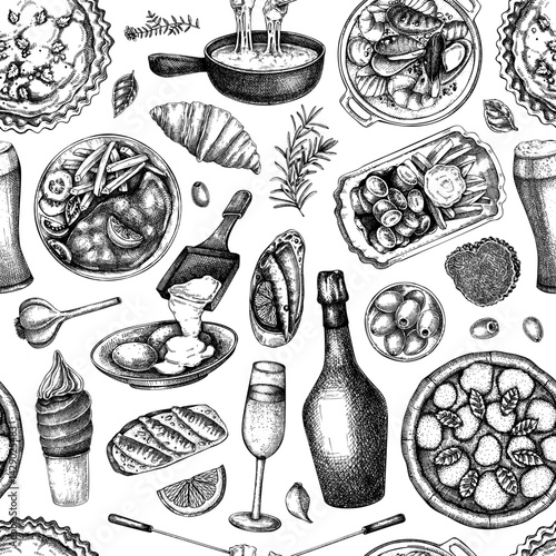 European food background. Traditional Europe cuisine seamless pattern