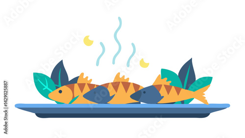 fried fish on a plate, icon