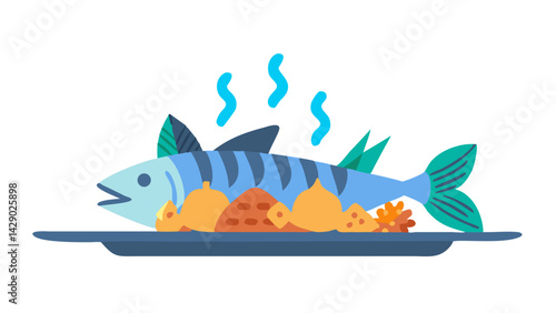 fried fish on a plate, icon