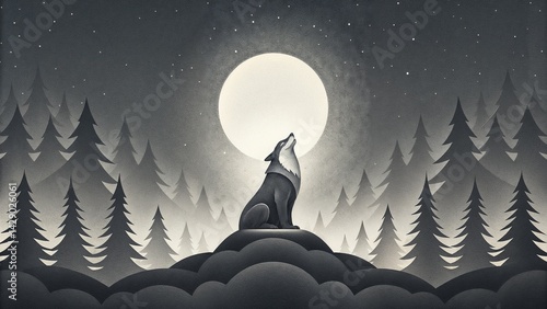 Obraz na płótnie Howling wolf under a full moon in a dark forest w salonie