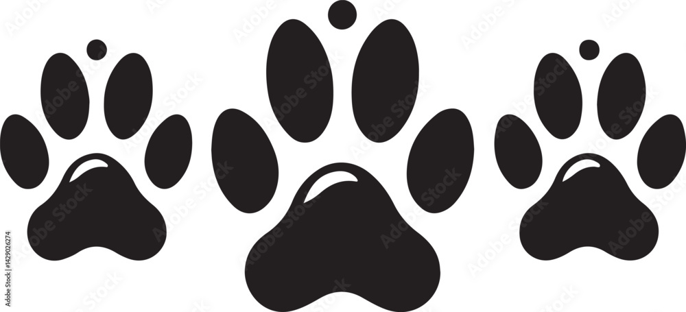 Fototapeta premium Bobcat footprint icon, Bobcat paw print silhouette vector, black animal track icon 